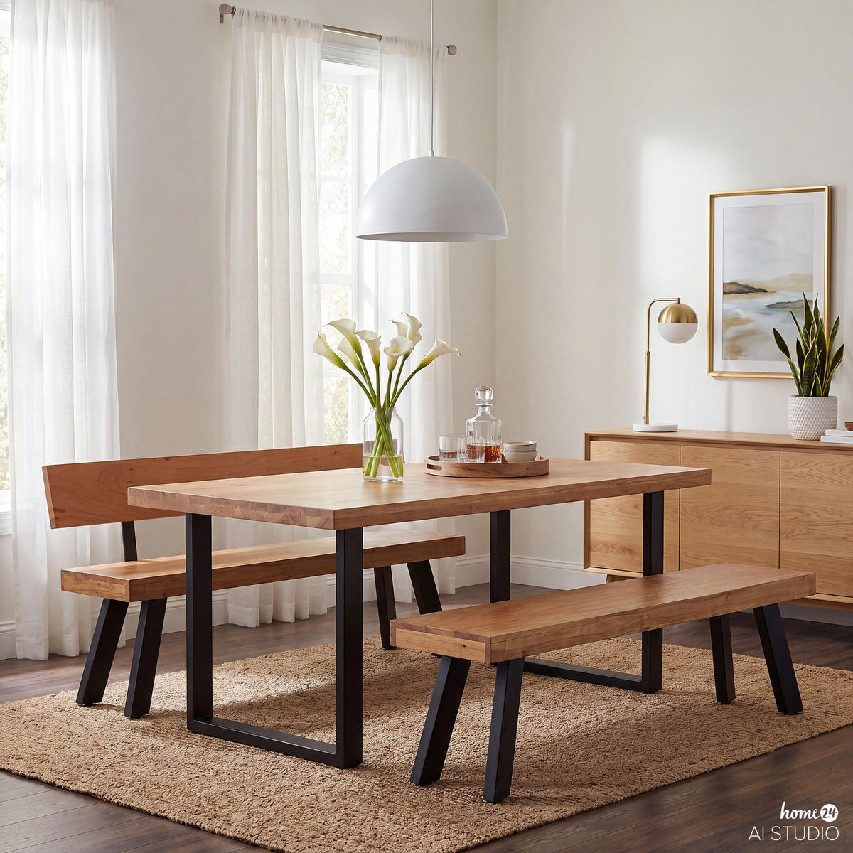SITZBANK - Akazie massiv / Eisen - Akaziefarben, Holz/Metall (178/80/38cm) - home24