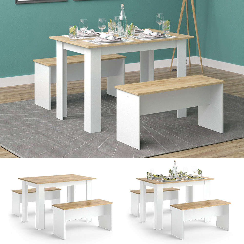 ECKBANKGRUPPE Sentio Weiß/Goldkraft Eiche 112 x 73.6 cm mit 2 Bänken - Honigeiche/Weiß, Holzwerkstoff (112/73/73.6cm) - Vicco