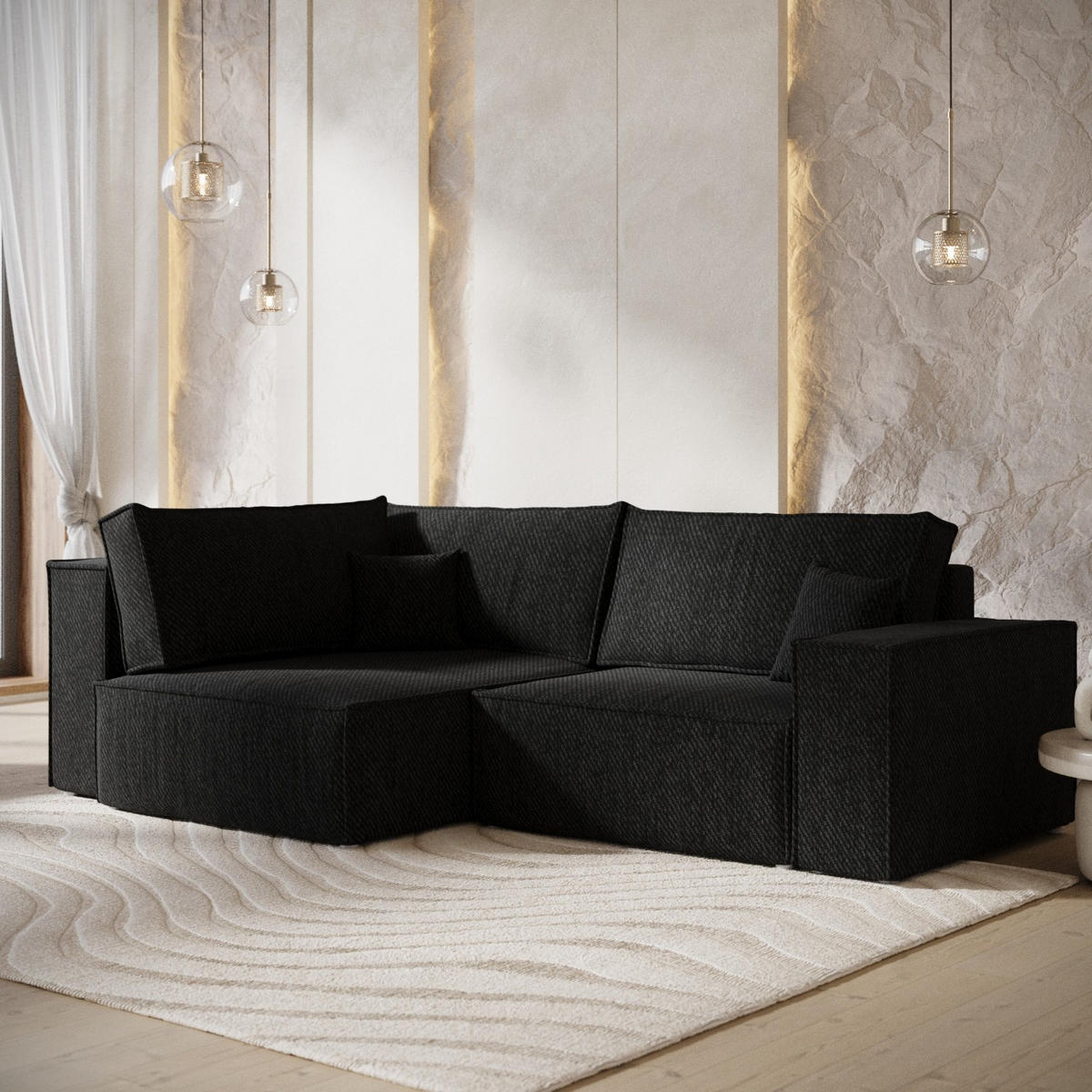 ECKSOFA AVION mit Schlaffunktion Schwarz im Neve Stoff - Schwarz, Holz/Holzwerkstoff (253/148cm) - AltaBeds