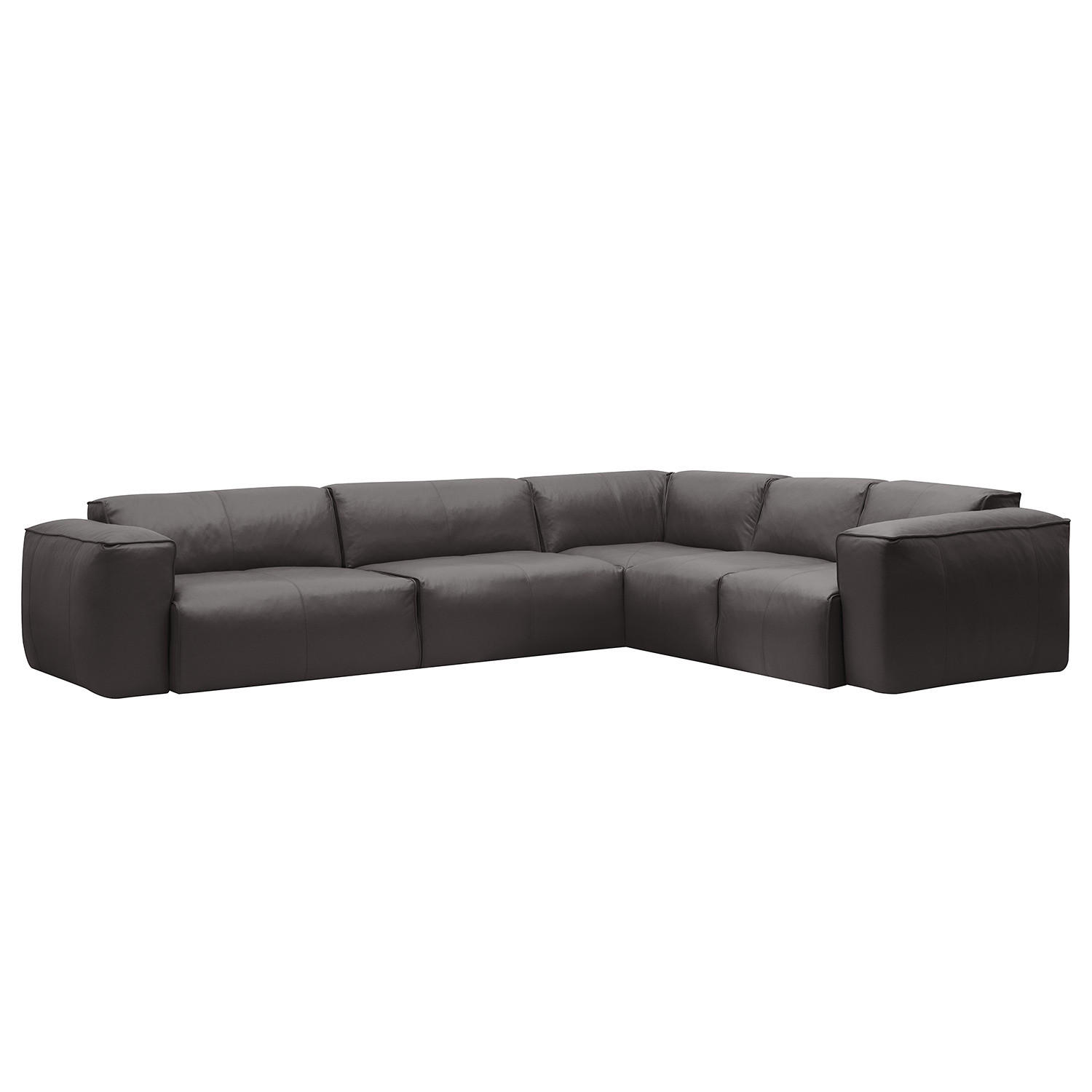 ECKSOFA mit Rundecke - Schwarz/Grau, Leder/Kunststoff (325/260cm) - home24