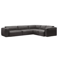 ECKSOFA mit Rundecke - Schwarz/Grau, Leder/Kunststoff (325/260cm) - home24