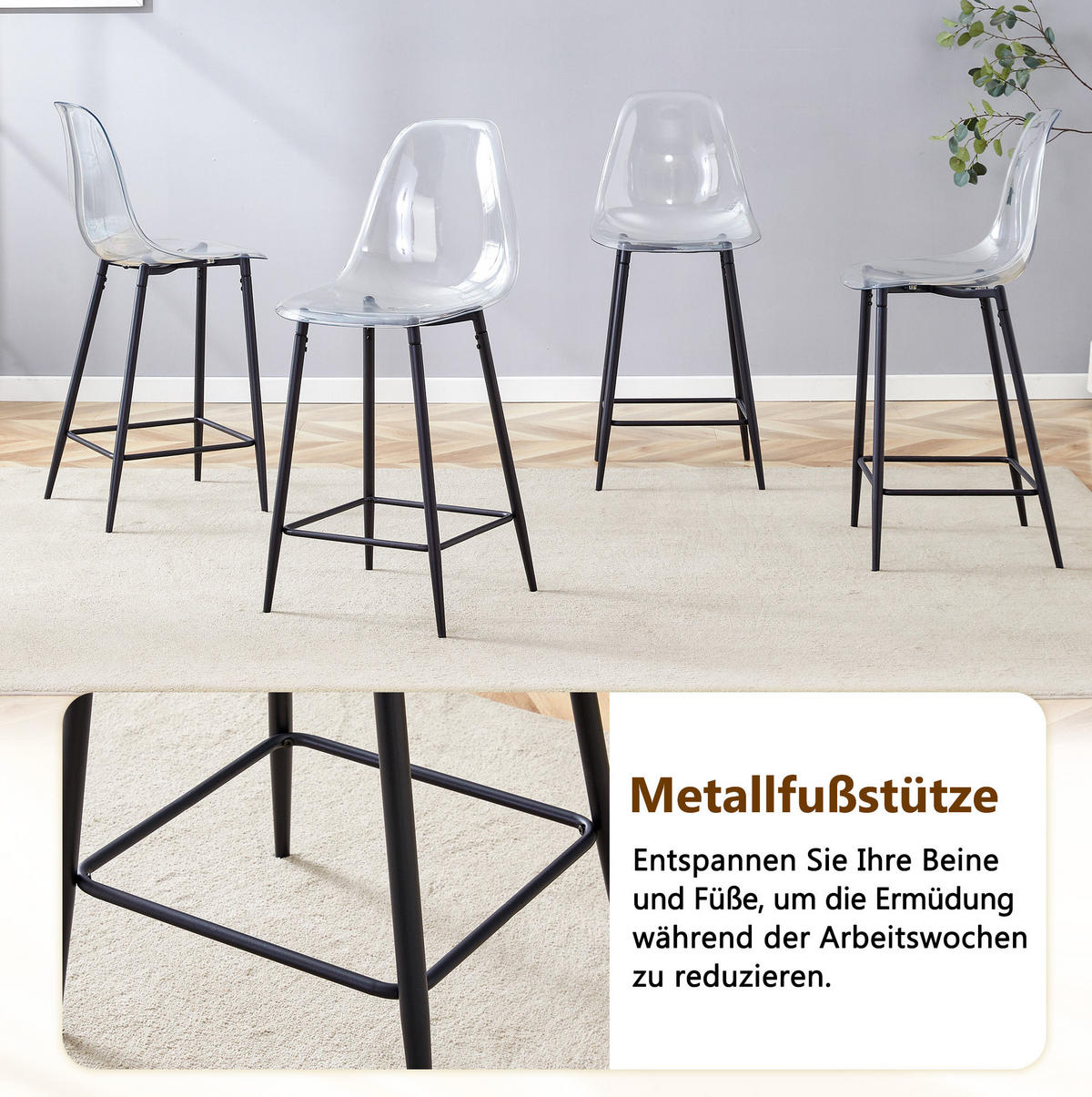 BARHOCKER Transparent mit Metallgestell - Schwarz, Kunststoff (45/102/51cm) - MIVRAY