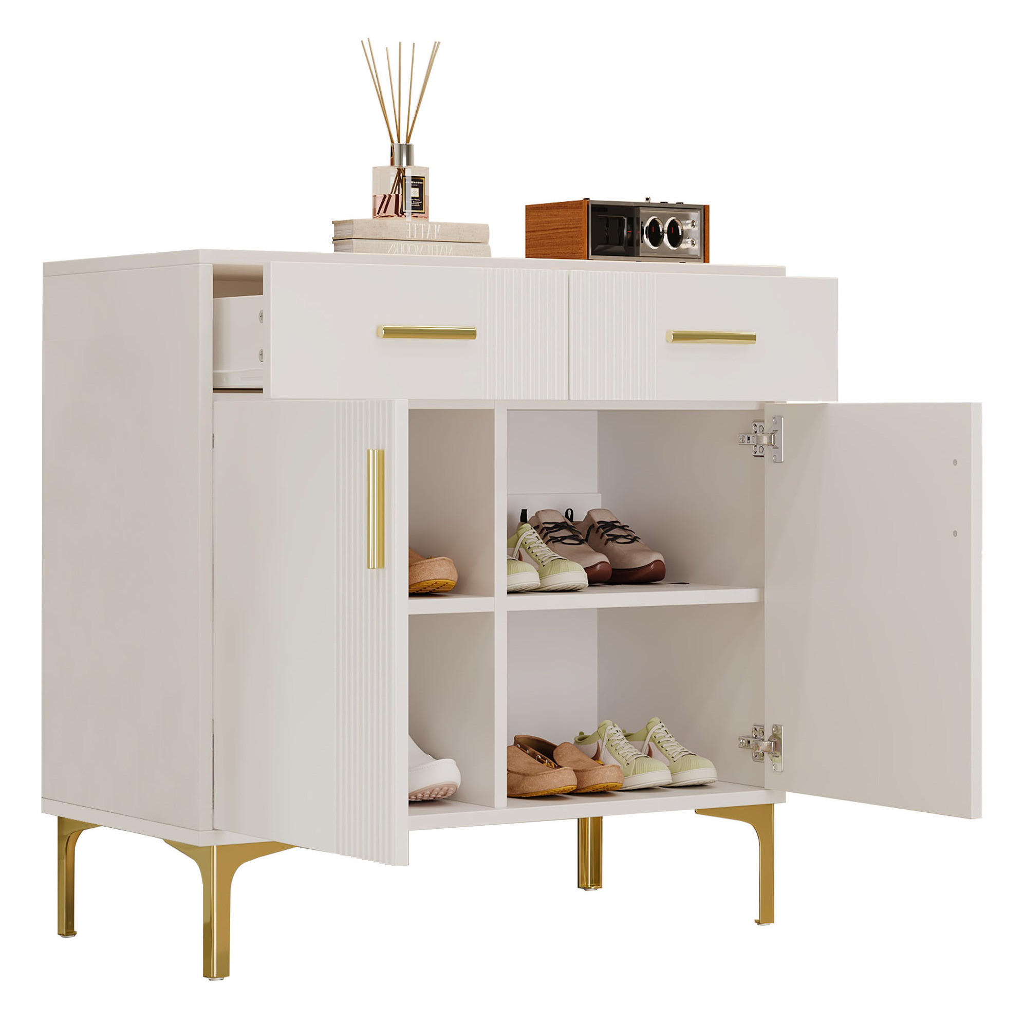 SIDEBOARD 80/35/79,5 cm mit 2 Türen & 2 Schubladen in Weiß Hochglanz - Weiß, Holzwerkstoff (80/79.5/35cm) - BEAOK