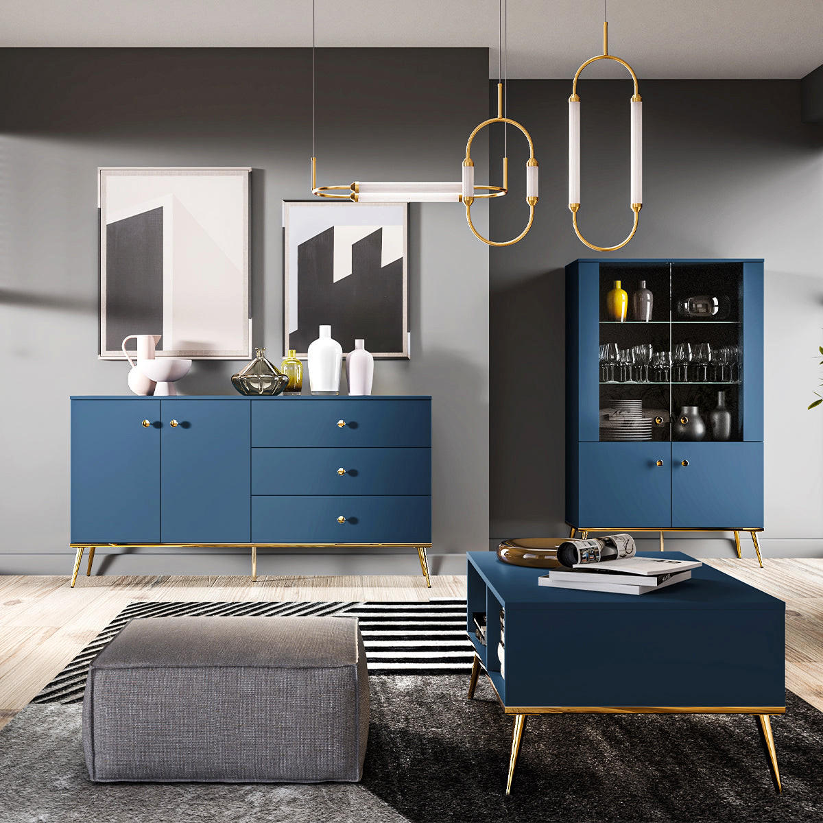 KOMODA Thalia Plavo - plava, drvni materijal (160/85/40cm) - Petits-meubles
