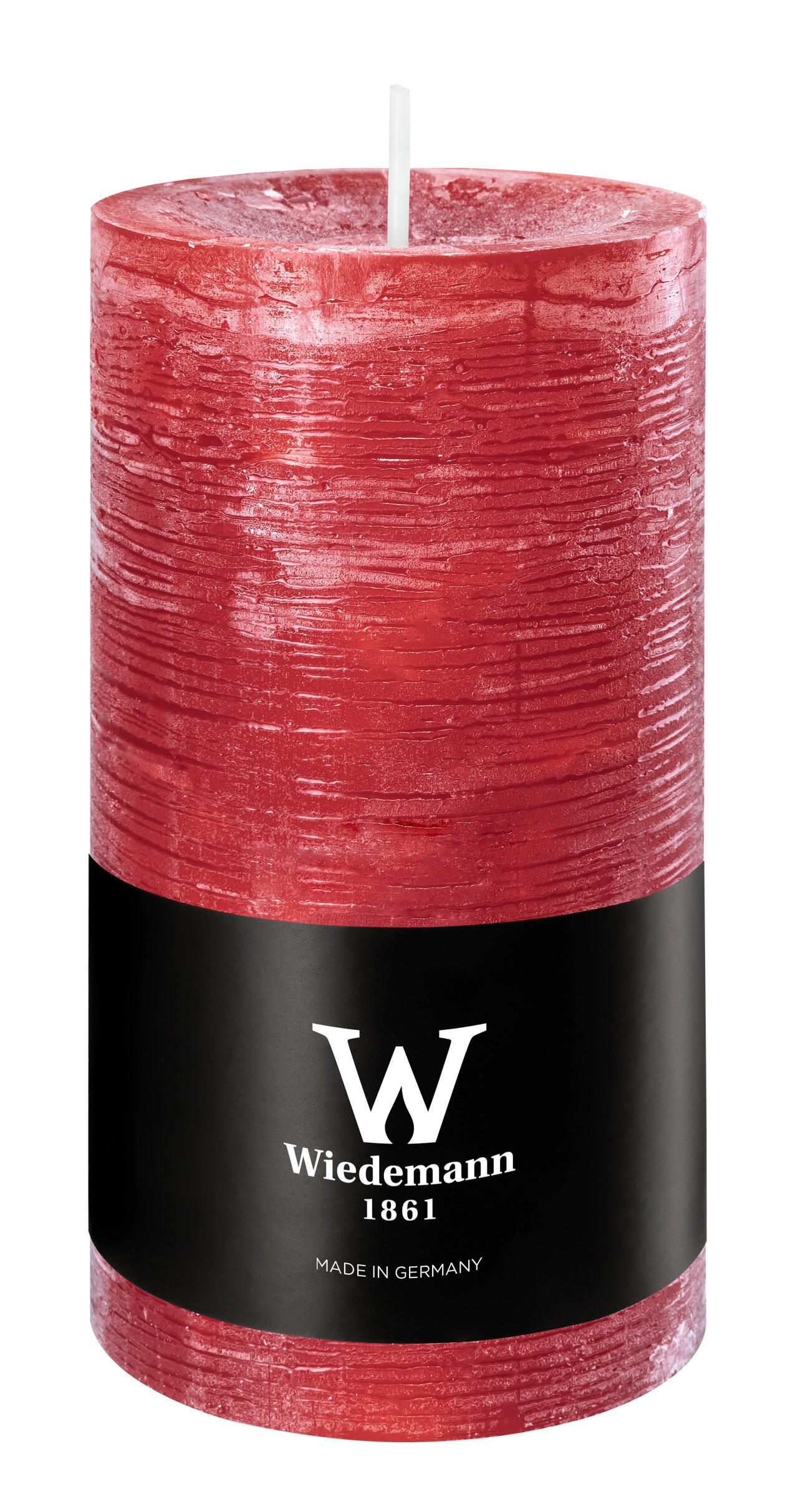 STUMPENKERZE Rustik Marble Style Rubin Rot 130 x Ø 68 mm, 1 Stück - Rot, Paraffin (7/13cm) - Wiedemann Kerzen