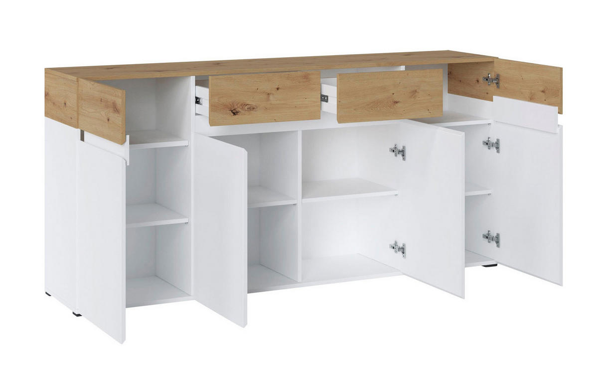 SIDEBOARD Rimini Weiß / Artisan Eiche 180 / 40 / 86cm - Weiß/Braun, Holz/Holzwerkstoff (180/86/40cm) - Feldmann-Wohnen