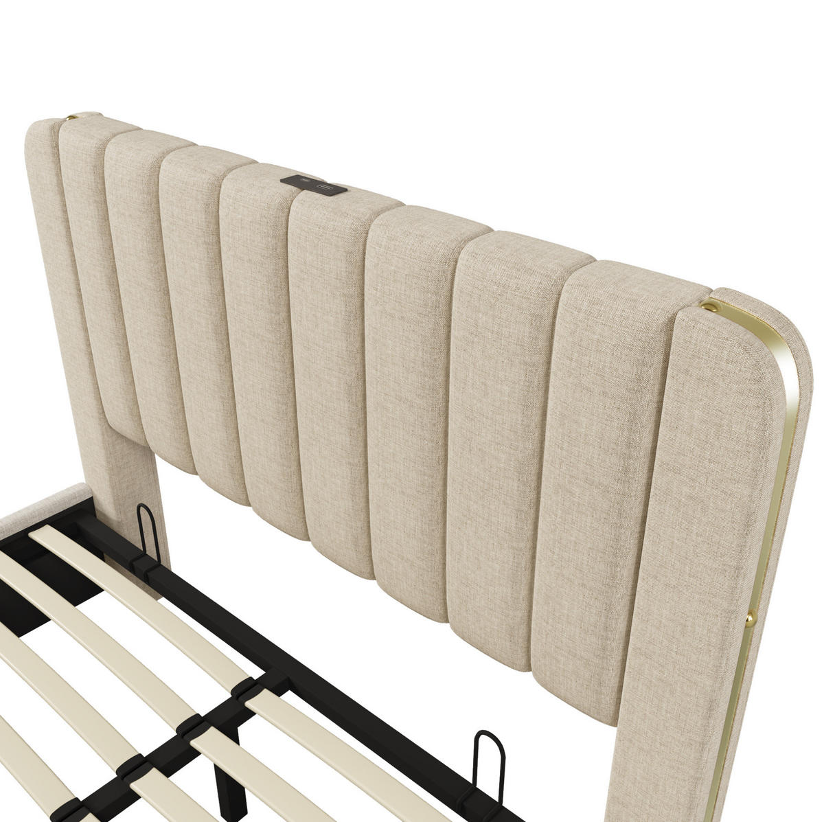 POLSTERBETT aus Leinen 140x200 cm in Beige mit USB- & Typ-C-Anschluss - Beige, Textil (140/200cm) - Modfu