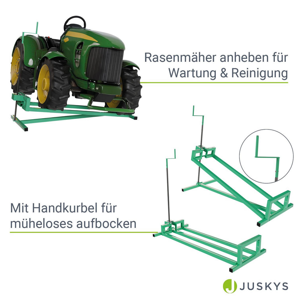 RASENTRAKTORHEBER grün inkl. Handschuhe - Grün, Metall (50/100/120cm) - Juskys