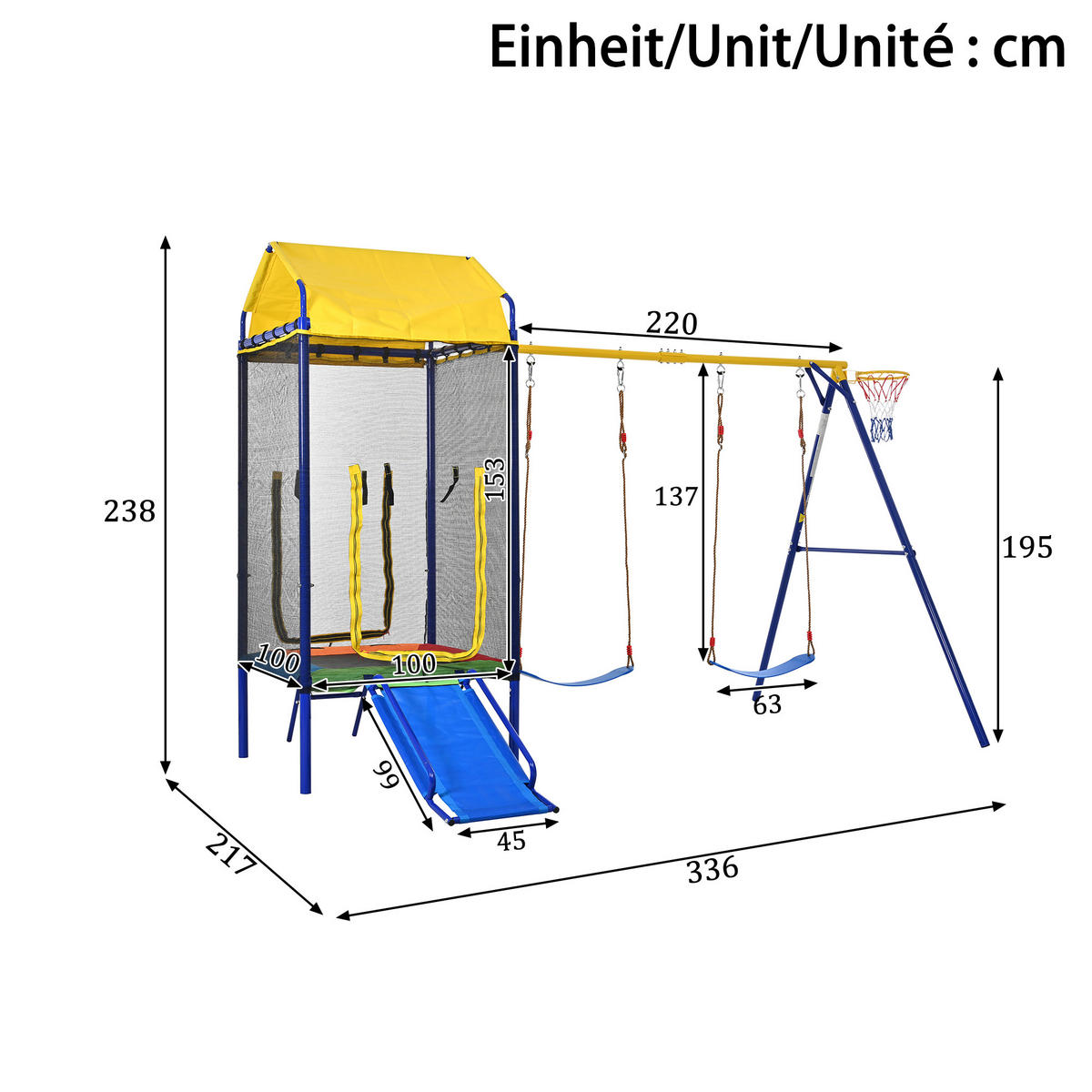 SPIELGERÄT Outdoor Kinder Turm Schaukel Rutsche - Multicolor, Metall (336/217cm) - LEBENLANG