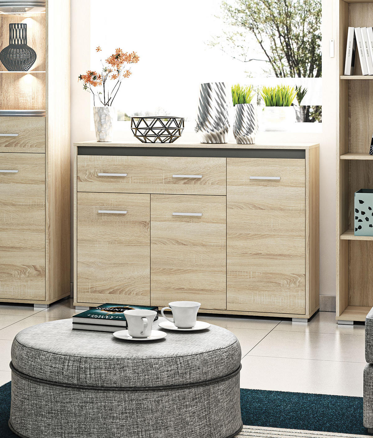 KOMMODE Avo Sonoma Eiche, Absetzung austauschbar 120 / 34 / 85cm - Braun/Sonoma Eiche, Holz/Holzwerkstoff (120/85/34cm) - Feldmann-Wohnen