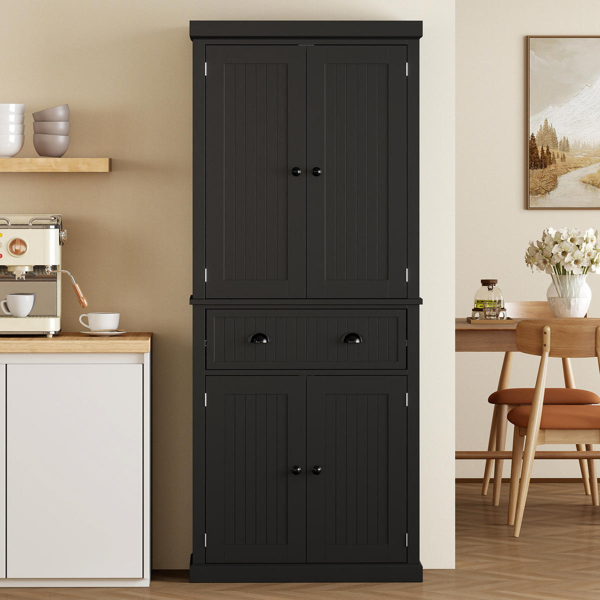 HIGHBOARD DE-11318 4 Türen Schwarz - Schwarz, Holzwerkstoff (40.2/183/76.2cm) - ComfortXL