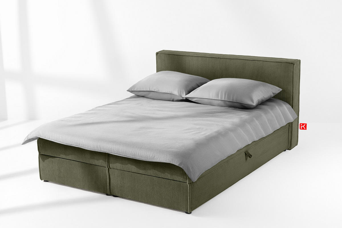 BOXSPRINGBETT ROTI mit Stauraum, oliv - Schwarz/Olivgrün, Holz/Holzwerkstoff (160/200cm) - KONSIMO®