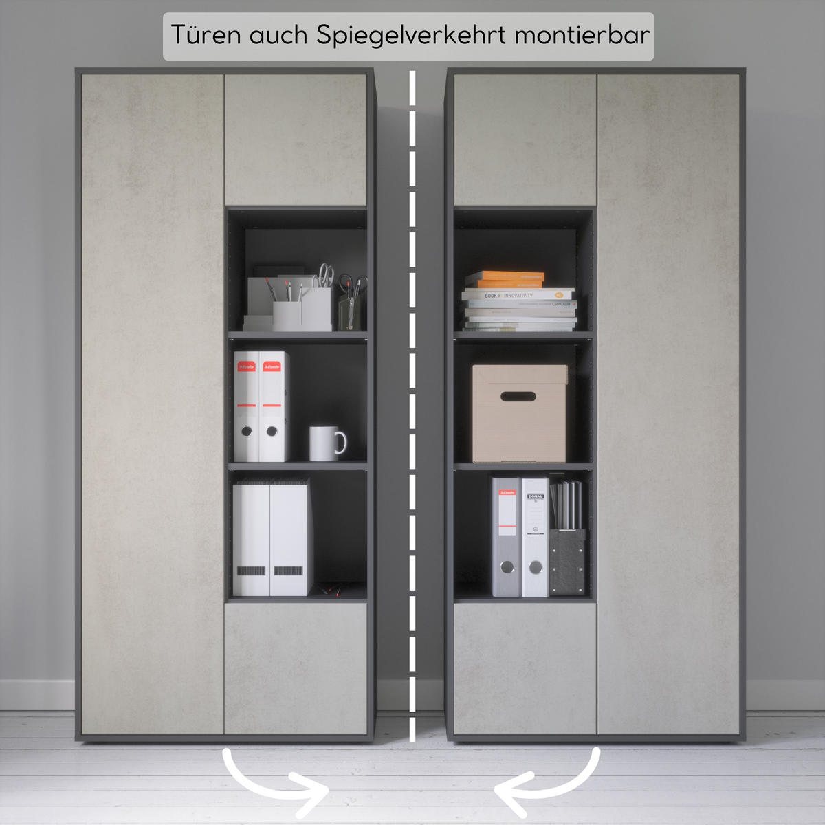 AKTENSCHRANK Amira T30 Beton Oxid 180/80/40 cm - Hellgrau, Holzwerkstoff (80/180/40cm) - SIMPLYFURN