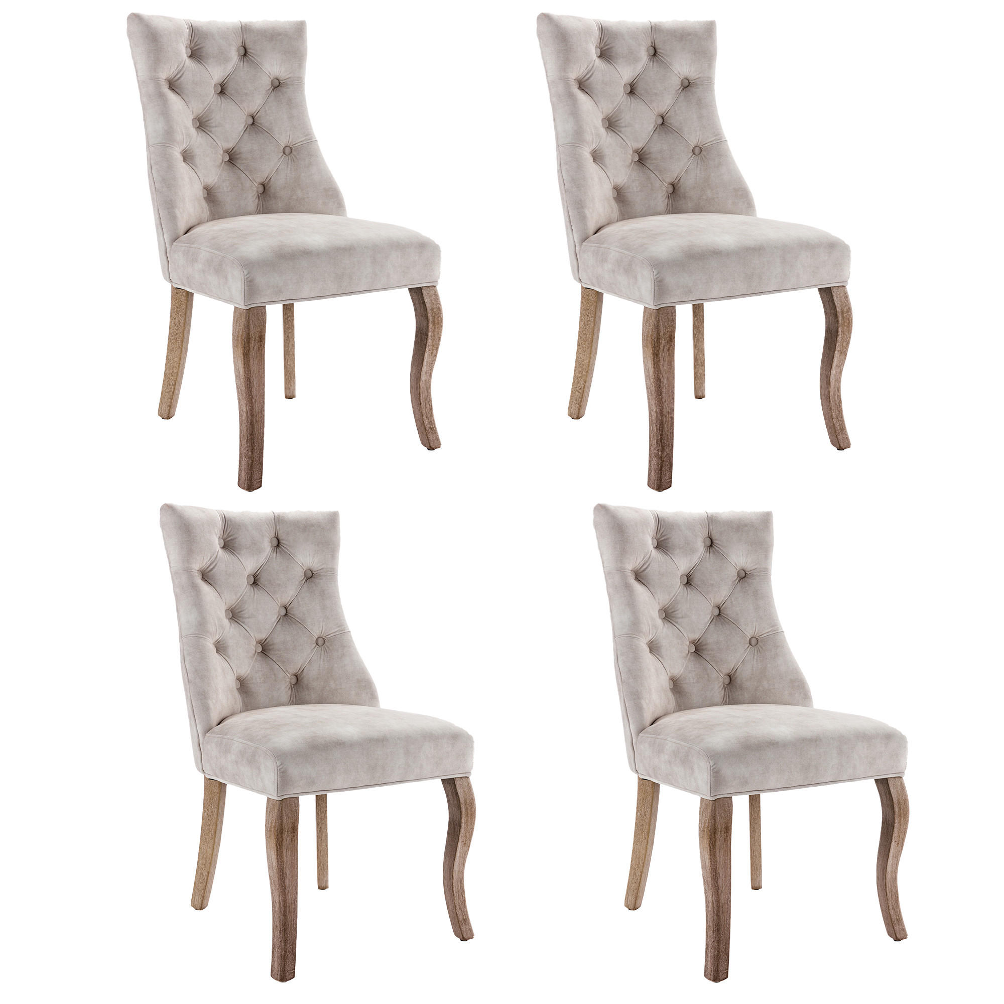 ESSZIMMERSTUHL 4er-Set Samt mit Knopfsteppung ca. 51 cm hellbeige - Beige, Holz (51/97/51.2cm) - Meubliv