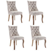 STUHL-SET DE-36945 4 Stück mit hoher Rückenlehne und Knopfsteppung Hellbeige - Creme, Holz (51/97/47cm) - ComfortXL