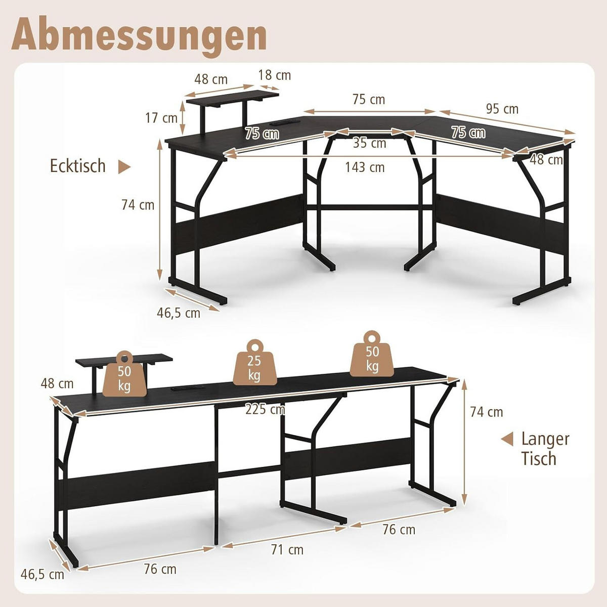 SKRIVBORD 91 cm Svart - Svart, Trä (148/148/91cm) - COSTWAY