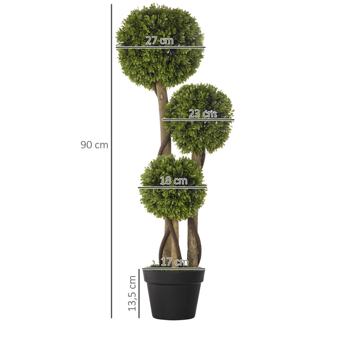 KÜNSTLICHE Pflanze, Kunstpflanze, 90 cm Buchsbaum im Blumentopf, Grün - Schwarz/Braun, Kunststoff (90cm) - HOMCOM