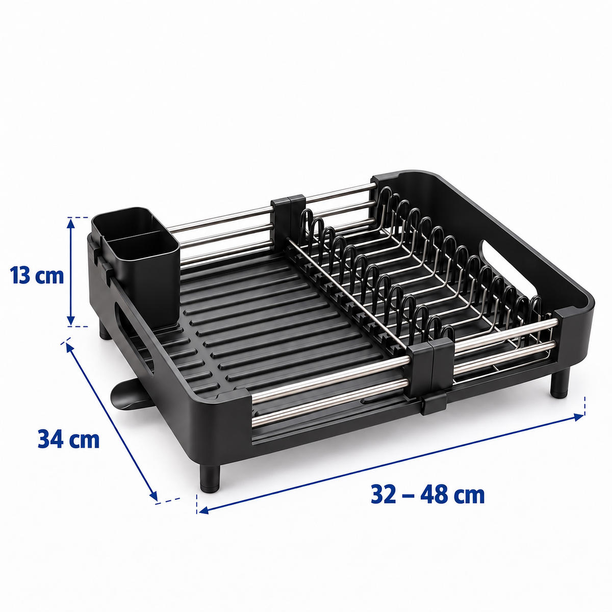 ABTROPFGESTELL Schwarz ausziehbar Edelstahl 48 cm - Schwarz, Kunststoff/Metall (48/13/34cm) - Relaxdays