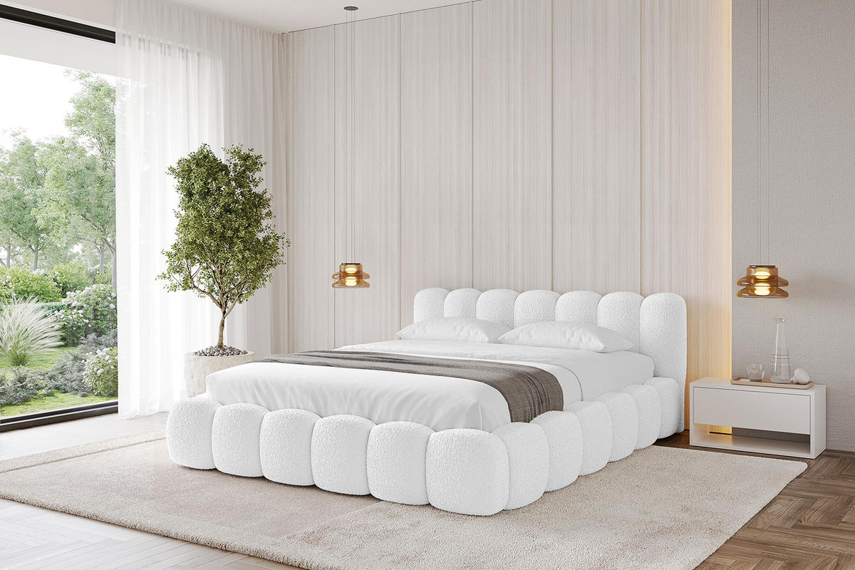 POLSTERBETT mit Bettkasten und Lattenrost, Boxbett ohne Matratze - SENA-v1 120x200 Weiß - Weiß, Holzwerkstoff/Textil (120/200cm) - ALTDECOR