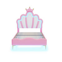 KINDER-POLSTERBETT 90x200 cm Princess Dream mit Kronen-Kopfteil und intelligenter RGB-LED, Kunstleder Pink & Weiß - Pink, Textil (90/200cm) - DELFA
