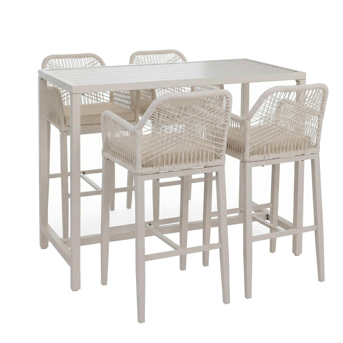 SET BARTISCH + BARHOCKER eckig Beige 5er-Set - Beige, Metall (65/130/105cm) - MCW