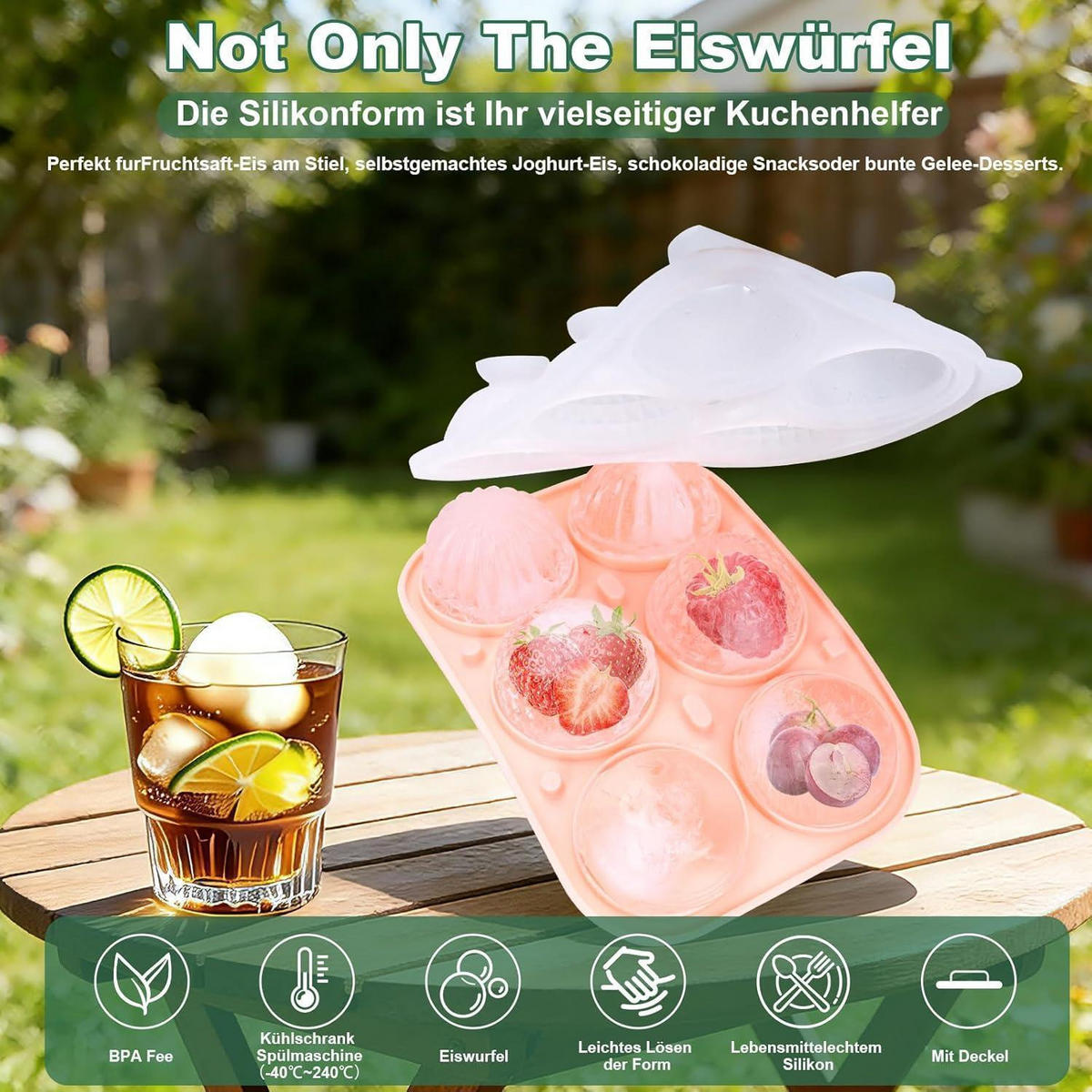 EISWÜRFELFORMEN 3er-Set Silikon rund mit Deckel - Multicolor, Kunststoff (13.5/6/19cm)
