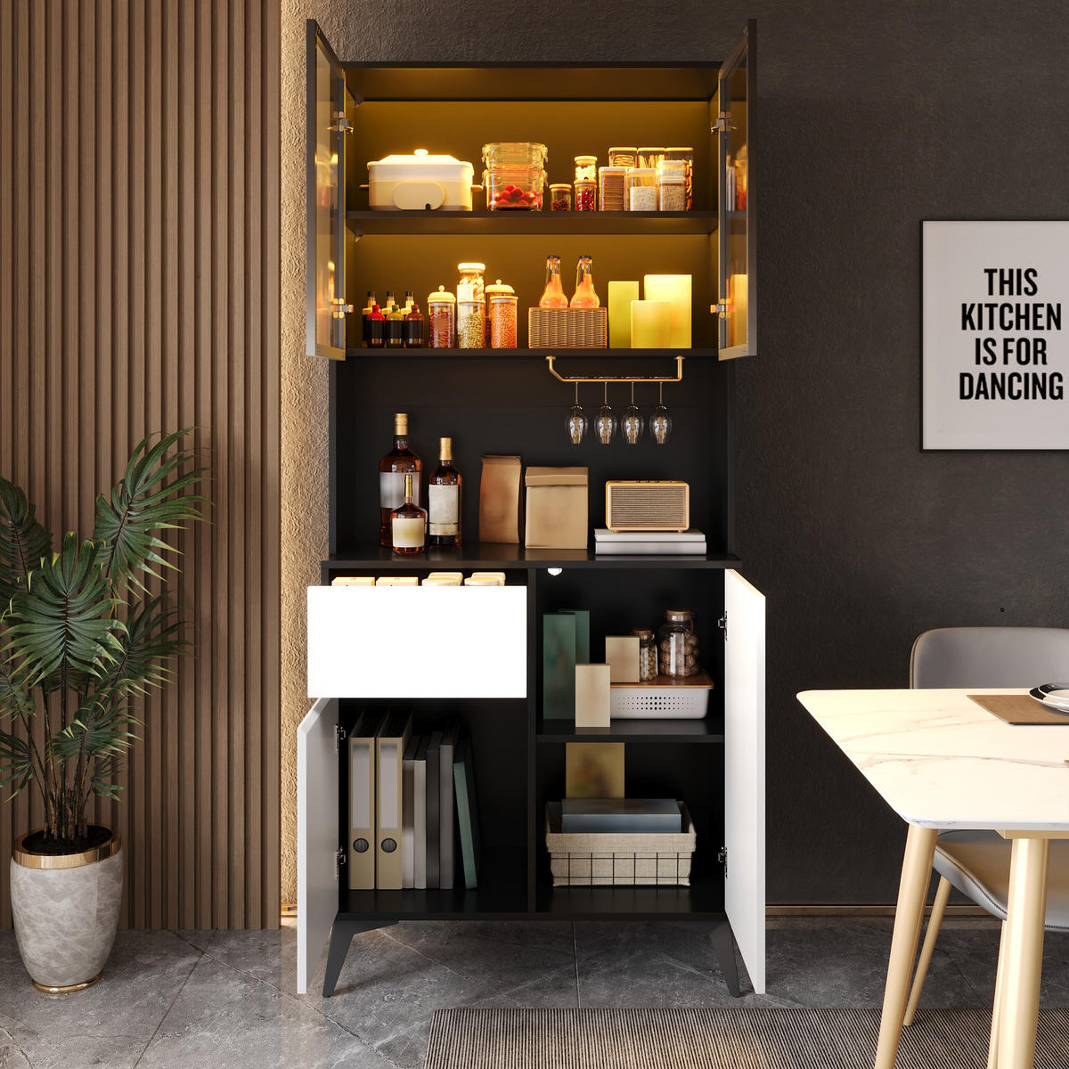 VITRINE LED Hochschrank Glas MDF Schwarz Weiß Modern - Multicolor, Holzwerkstoff (80/180/40cm) - FLIEKS