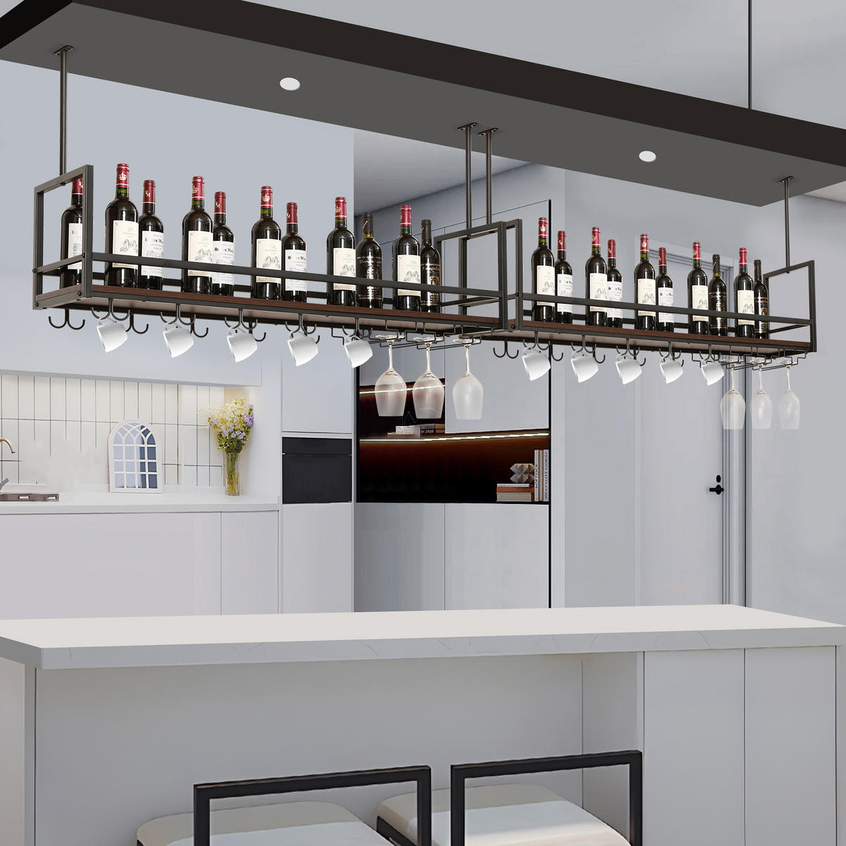 VINNÝ REGÁL Borejle - černá/barva vlašského ořechu, kov/kompozitní dřevo (120/64.5/30cm) - [en.casa]