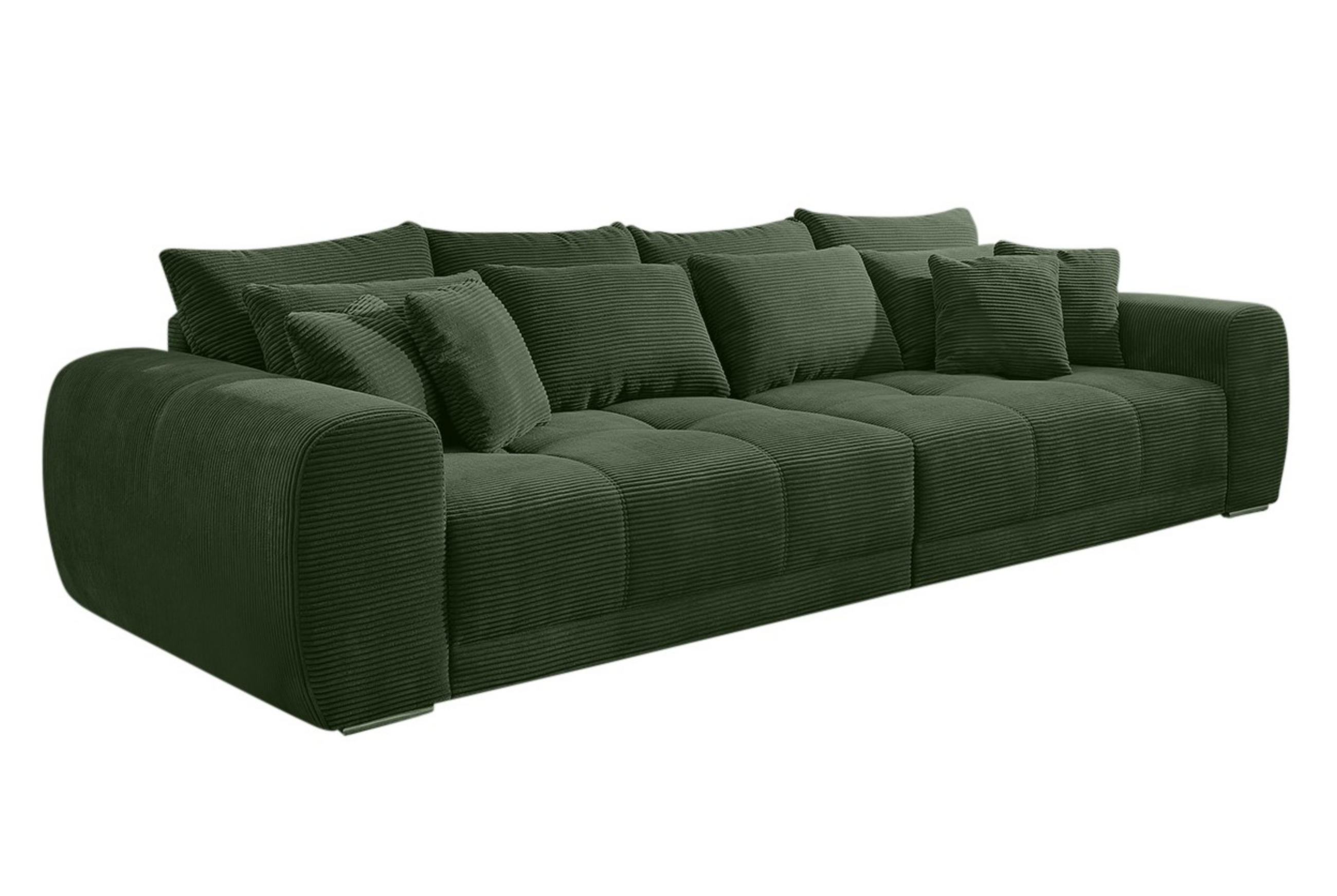 BIG-SOFA Federkern B306/T134/H86 cm, Liegefläche 120x240 cm, Cord Grün / 15172 - Chromfarben/Grün, Textil/Metall (306/86/134cm) - luma-home