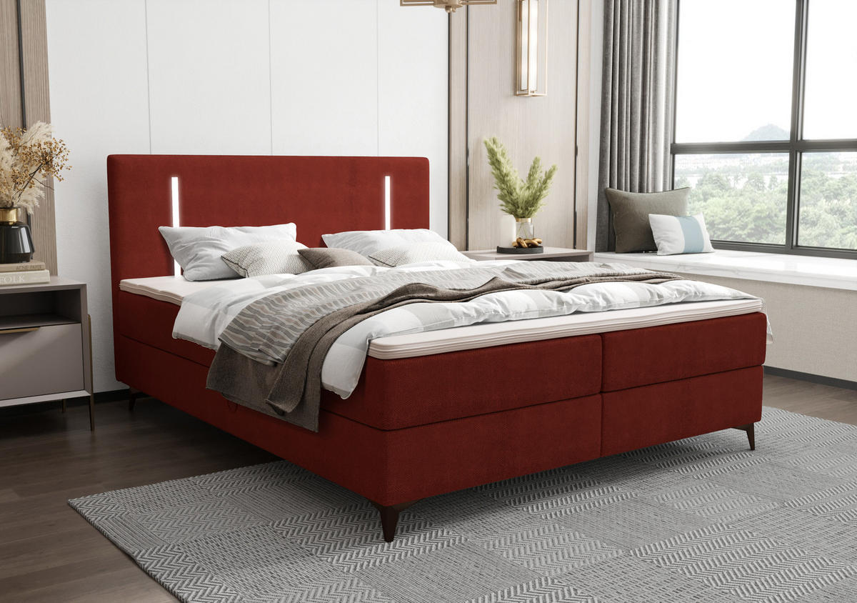 BOXBETT ONO mit Matratze H3, Bonell und Topper 180x200 CURIO 57 - Rot, Textil (180/200cm) - Bedante