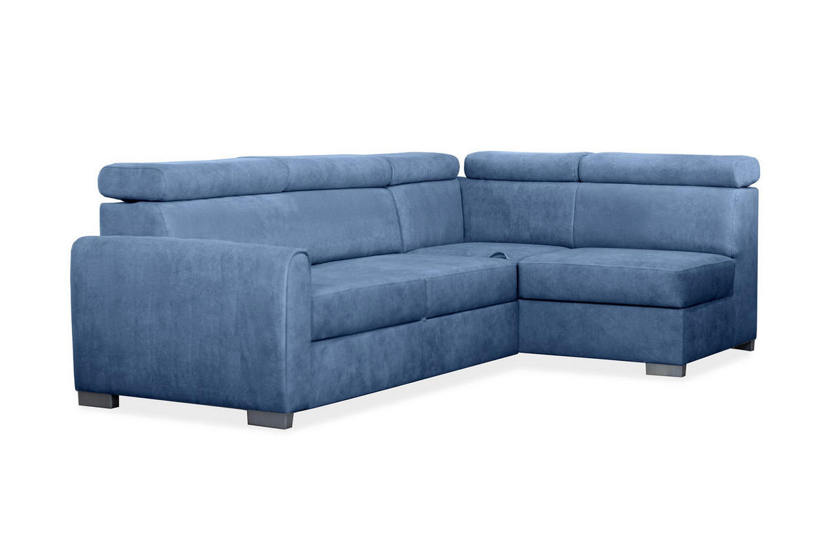 ECKSOFA Covo Blau, mit Bettzeugablage und verstellbaren Kopfstützen, rechte seite - Blau, Holzwerkstoff (253/156cm) - Bettso