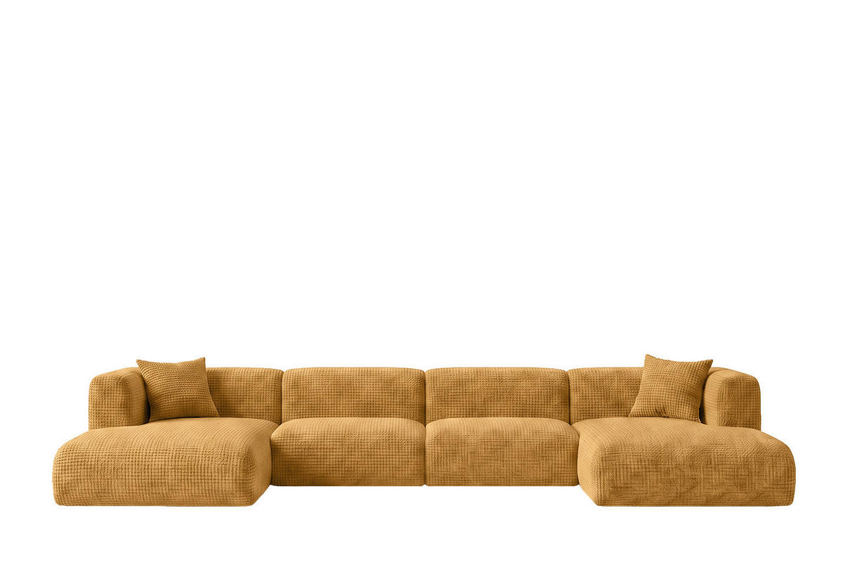 ECKSOFA U-Form, Chenille-Stoff Cremona, Golden, GRETA - Goldfarben, Holz (408/70/179cm) - Kaiser Möbel