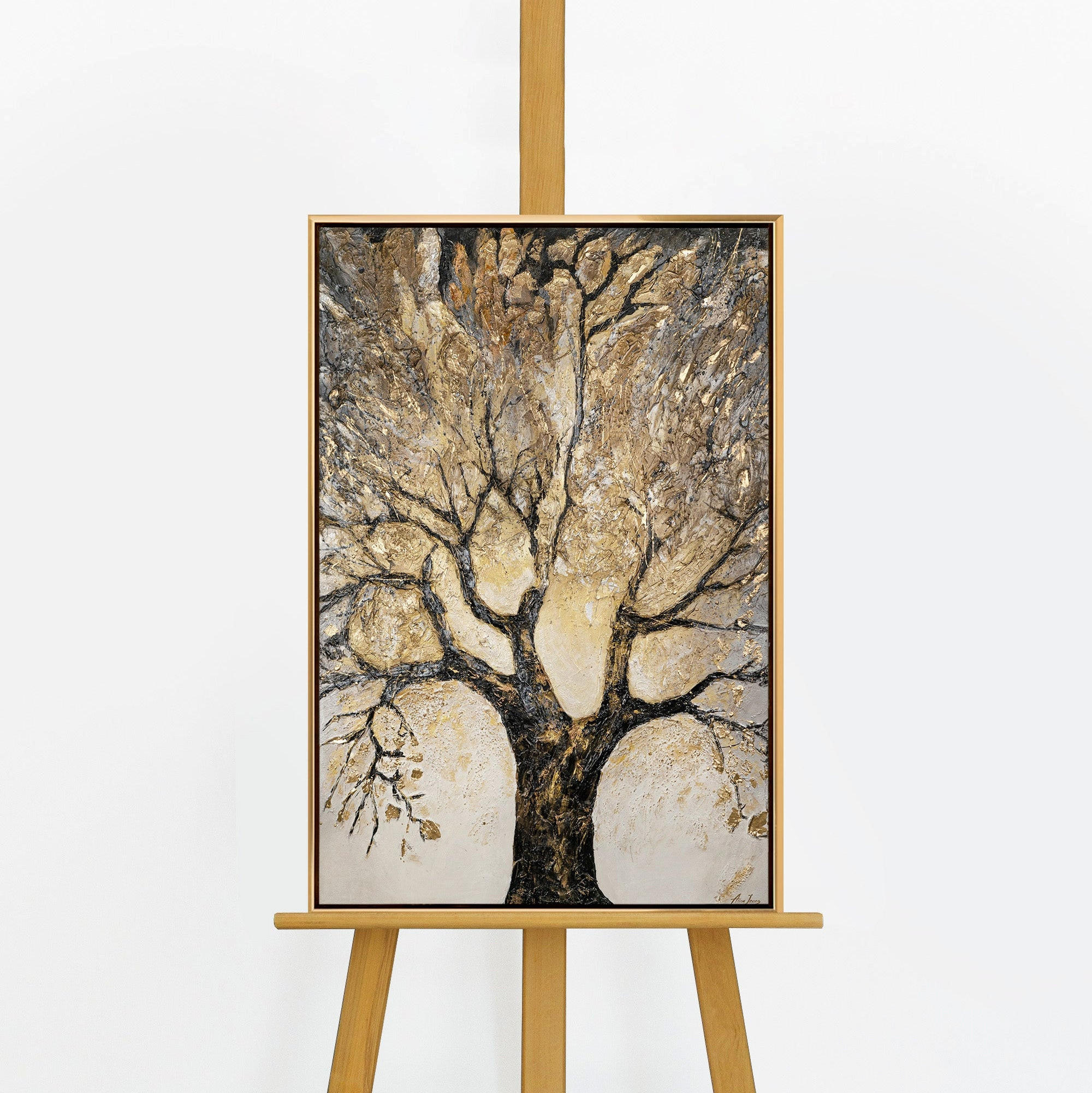 GEMÄLDE Baum des Reichtums und des Wohlstands Schattenfugenrahmen Schwarz-Gold 60x40 cm - Schwarz Hochglanz, Holz (60/40cm) - YS-art gallery