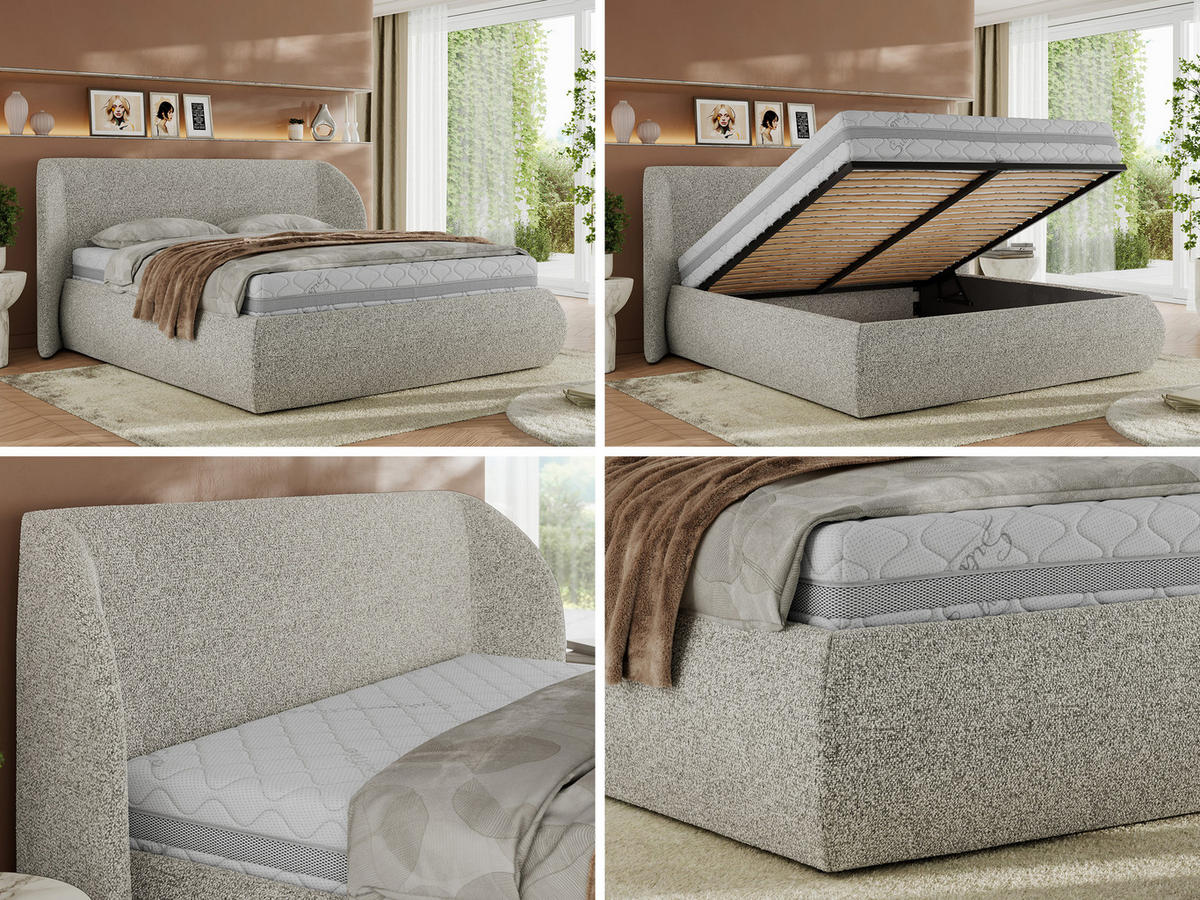 POLSTERBETT CAELA CLASSIC 160/200 - Hellgrau Strukture - ohne Matratze - Hellgrau, Textil (160/200cm) - MKS