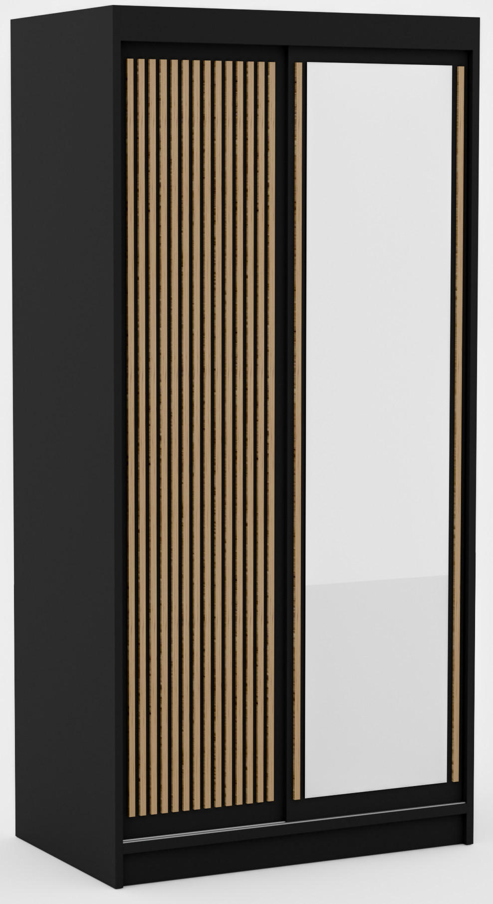 SCHIEBETÜRENSCHRANK Orvena 100 mit Spiegel – Schwarz - Schwarz, Holzwerkstoff (100/205/60cm) - Möblo