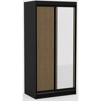 SCHIEBETÜRENSCHRANK Orvena 100 mit Spiegel – Schwarz - Schwarz, Holzwerkstoff (100/205/60cm) - Möblo