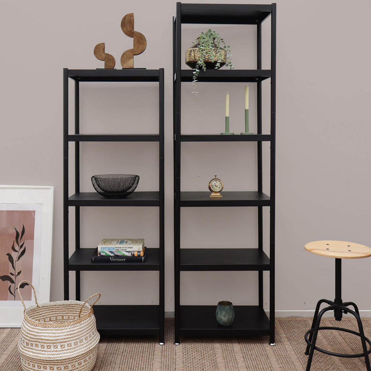 METALLREGAL 61x41x210 cm mit 6 Ebenen - Schwarz, Metall (41/210/61cm) - shelfr