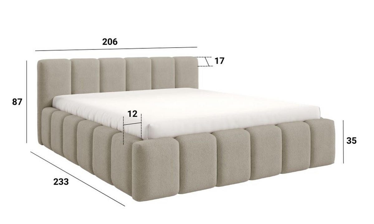 POLSTERBETT KALLA Medium 180x200 cm mit Bettkasten – PERFECT HARMONY 02 - Creme, Holz (180/200cm) - Dekori_Interiors