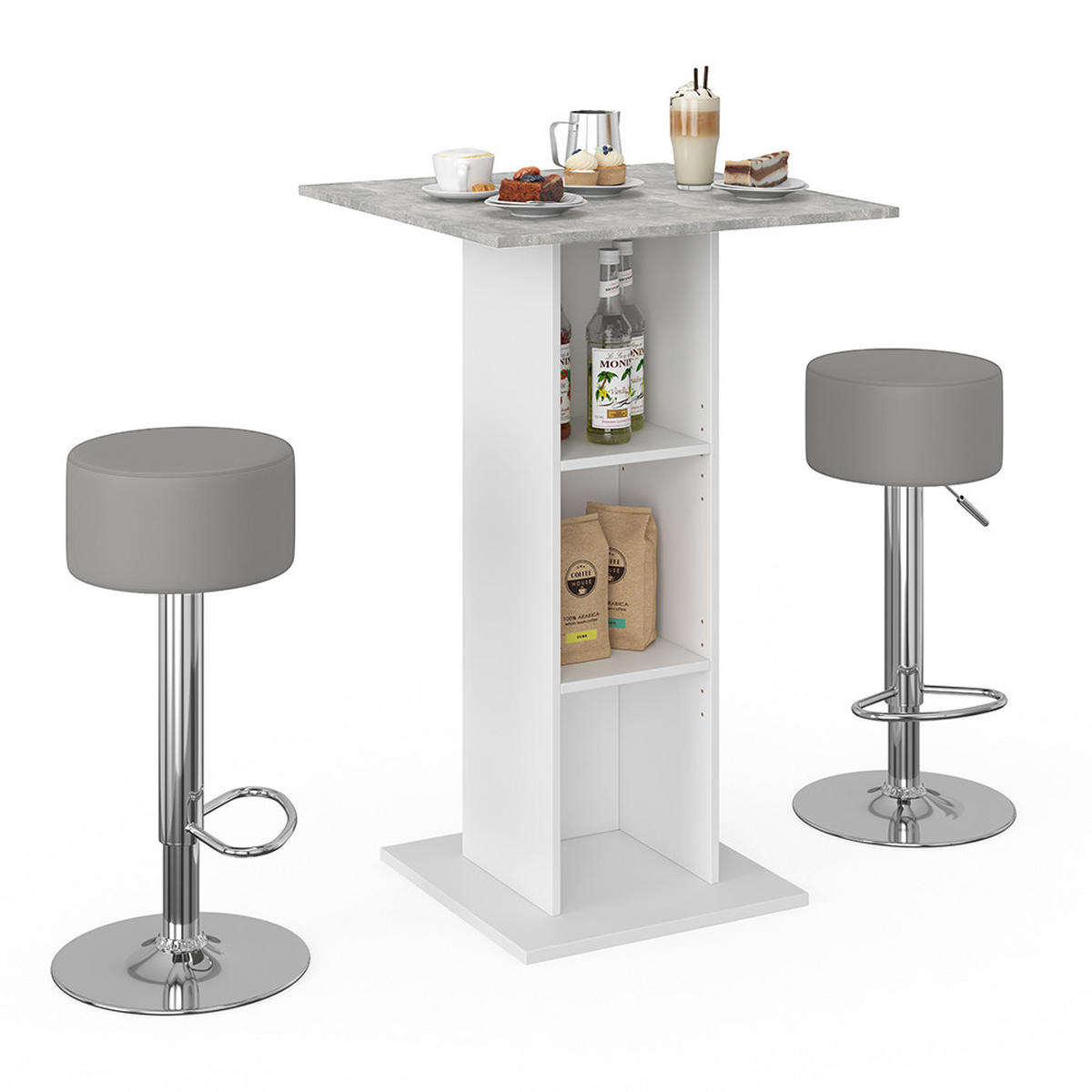 BARTISCH-SET Rodeo Beton 70 x 70 cm mit 2 Barhockern - Grau, Holzwerkstoff (70/109/70cm) - Vicco
