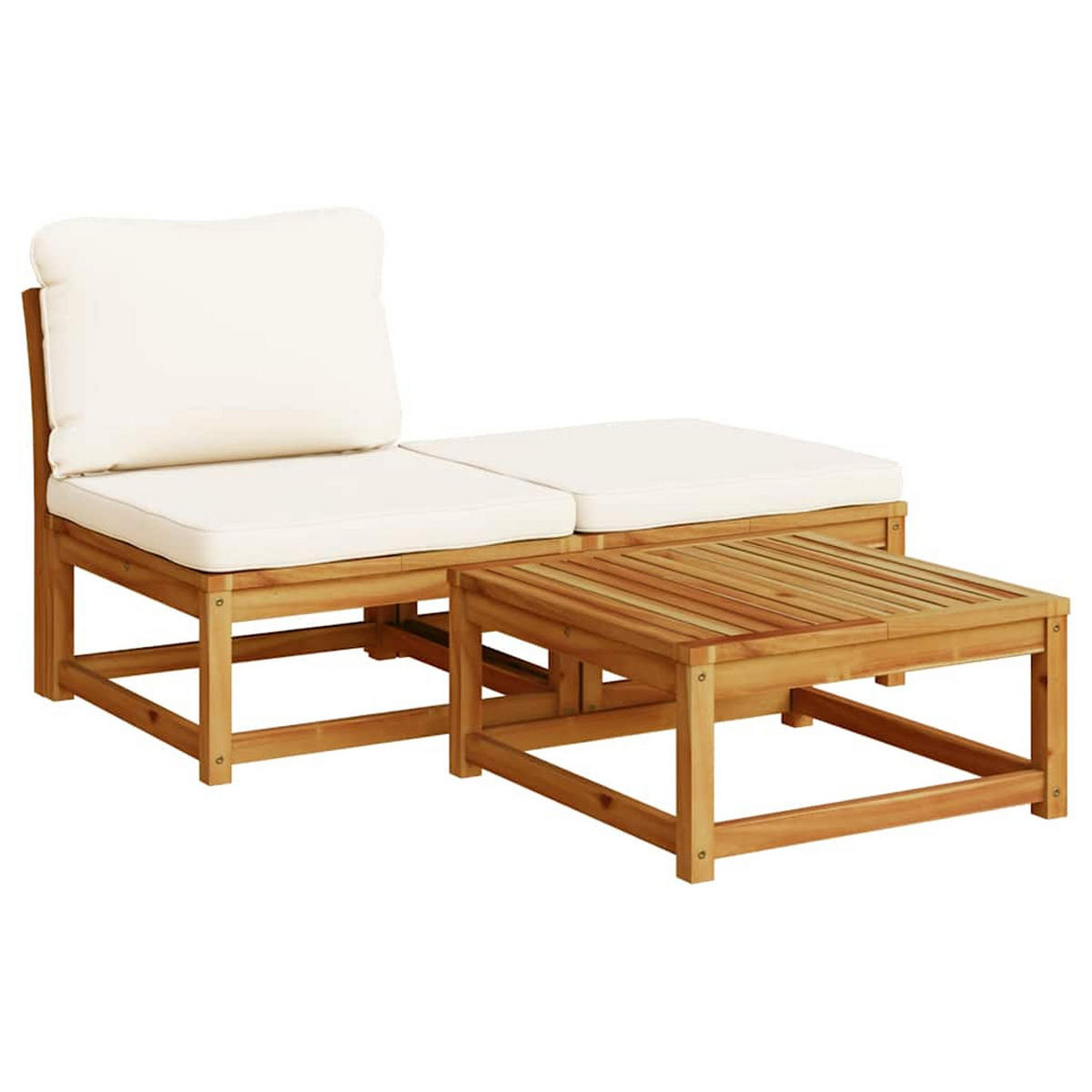 GARTEN-LOUNGE-SET 3-TLG. Mit Kissen Massivholz Akazie - Braun, Holz - vidaXL