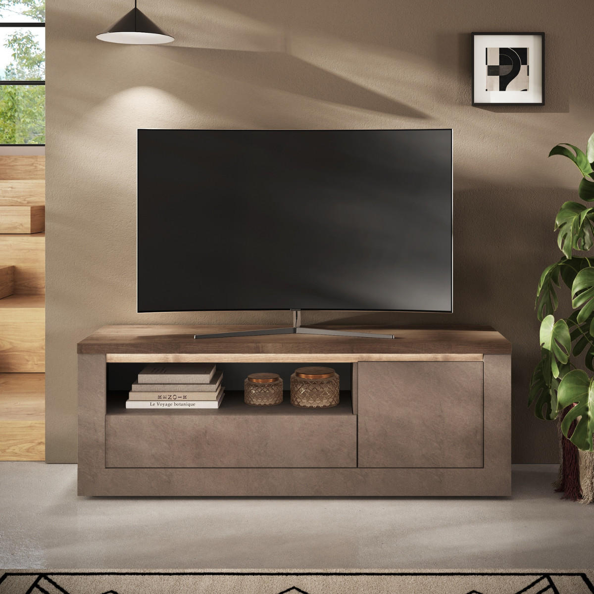 TV-MÖBEL mit 1 Tür 1 Schublade und 1 Nische in Bronze und Quecksilber-Effekt 43/260/58 cm - Braun, Holzwerkstoff (43/58/48cm) - Calicosy