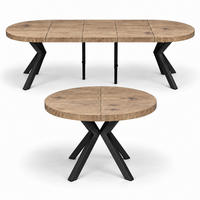 ESSTISCH rund ausziehbar 100/300/76 cm, Braun Halifax Egger, 54 cm Tischplatte + X Metallbeine Schwarz - Eichefarben/Schwarz, Holzwerkstoff/Metall (100/300/76cm) - Damale Möbel