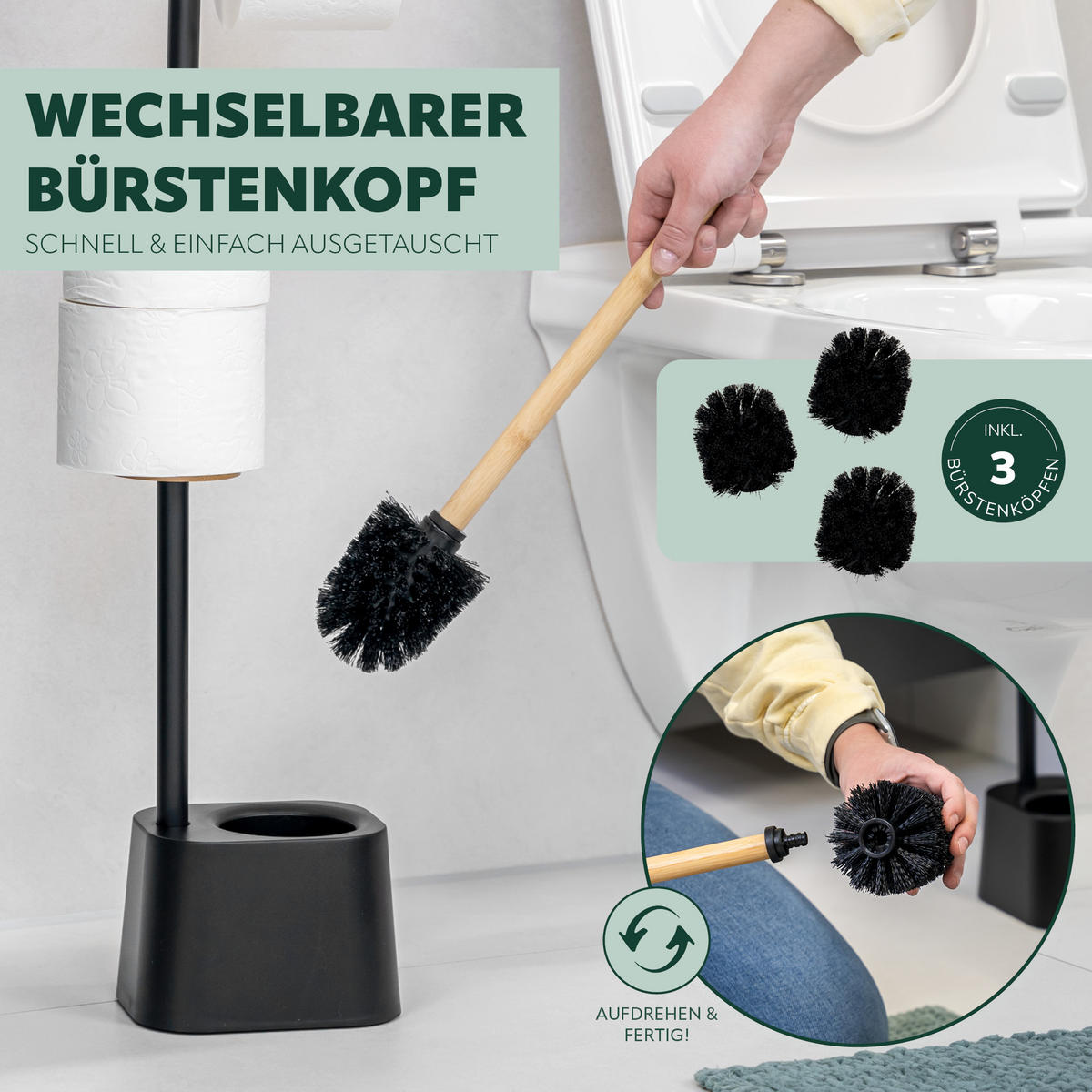 WC-GARNITUR, schwarz - Schwarz, Metall (15/66/11cm) - bremermann