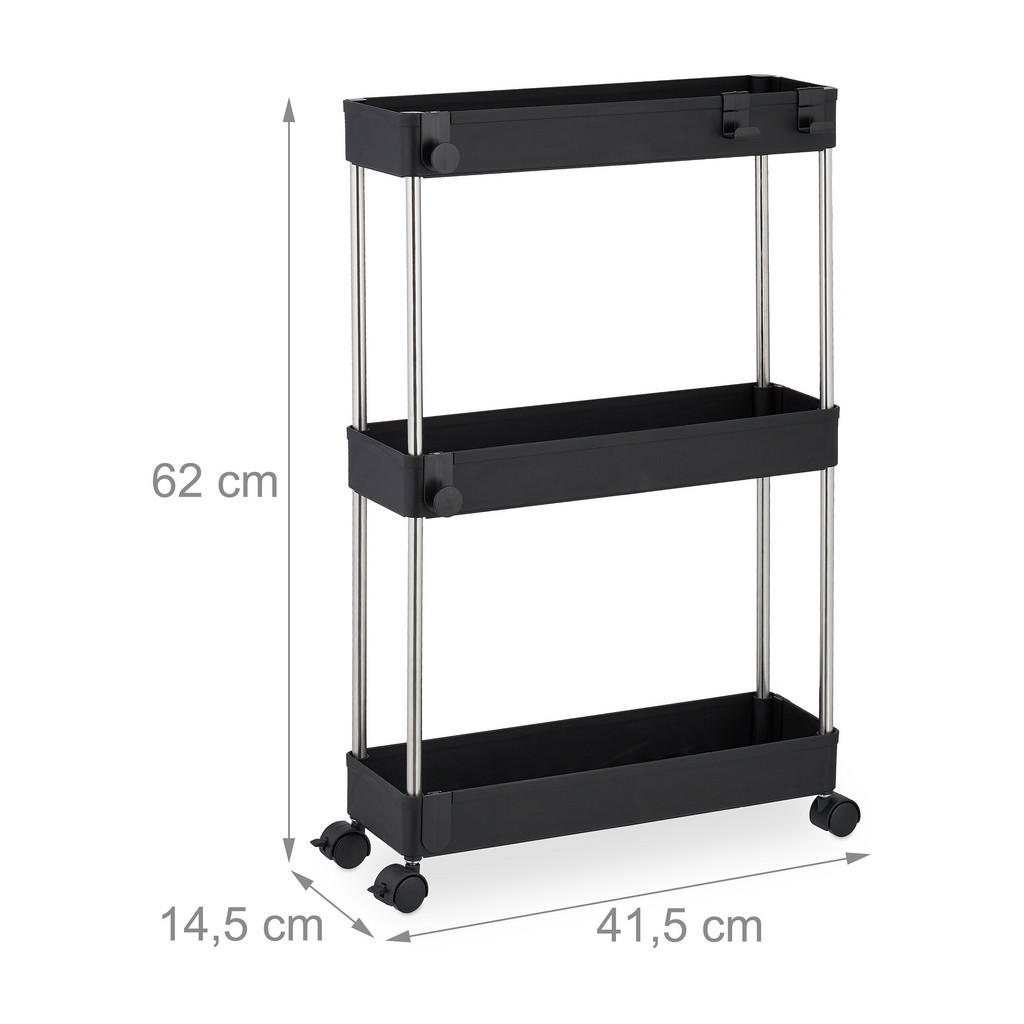Thumbnail - Relaxdays Nischenwagen, Schwarz, Kunststoff, Metall, 41.5x62x14.5 cm, Esszimmer, Servierwagen