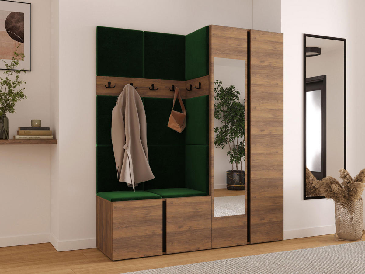 MOBILIER PENTRU HOL Orion XII - culoare lemn de nuc/verde, material plastic/compozit lemnos (158/186/46cm) - MIRJAN24