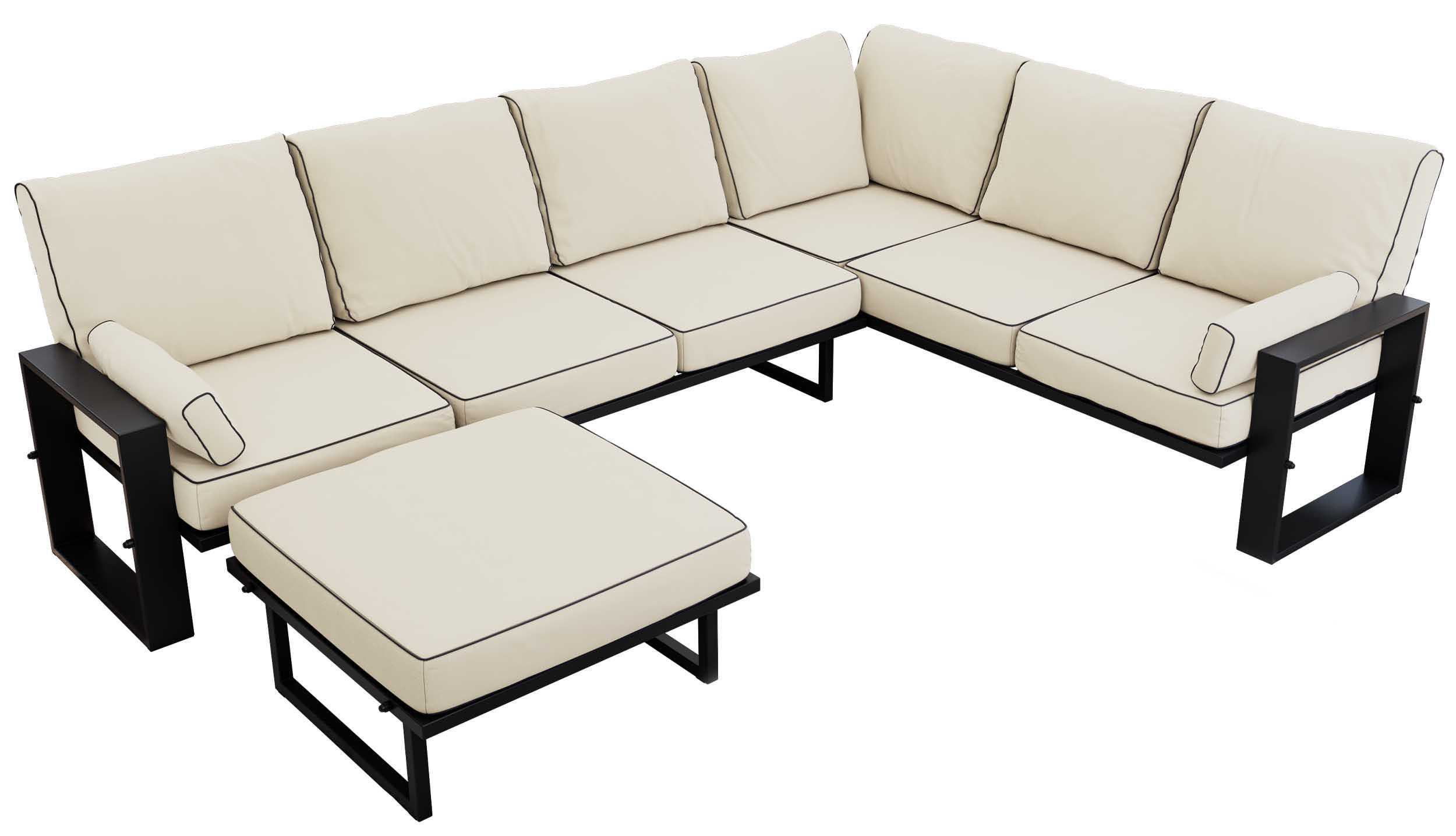 GARTENMÖBEL-SET ELBA:  1x Tisch, 1x Ecksofa, 1x Hocker - Beige - Beige, Textil - MKS