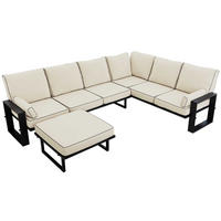 GARTENMÖBEL-SET ELBA:  1x Tisch, 1x Ecksofa, 1x Hocker - Beige - Beige, Textil - MKS