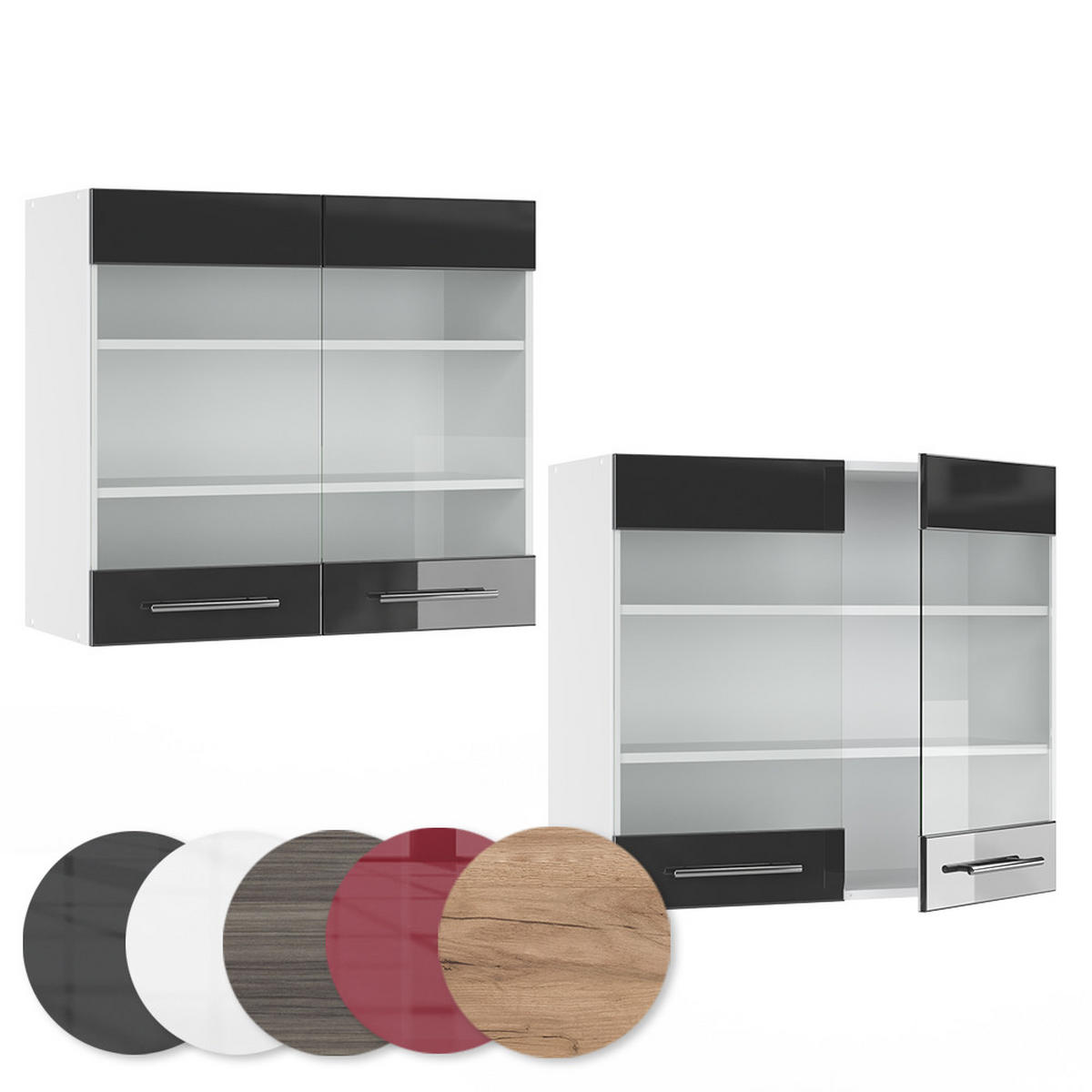 KÜCHENGLASSCHRANK Fame-Line Anthrazit Hochglanz 80 cm - Schwarz Hochglanz/Weiß, Holzwerkstoff (80/72/34.1cm) - Vicco