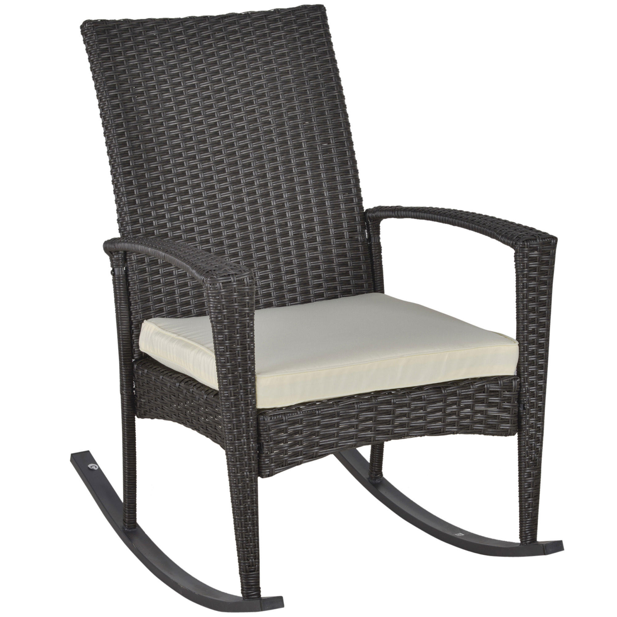 SCHAUKELSTUHL, Polyrattan+Metall, Braun+Cremeweiß, 66 x 88 x 98 cm - Braun, Kunststoff (88/98/66cm) - Outsunny