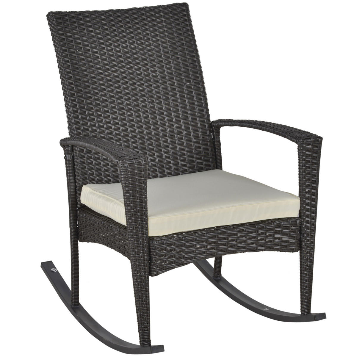 SCHAUKELSTUHL, Polyrattan+Metall, Braun+Cremeweiß, 66 x 88 x 98 cm - Braun, Kunststoff (88/98/66cm) - Outsunny